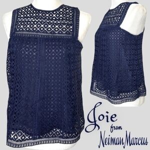 NWT JOIE Esrel Navy Blue Embroidered Rhombus Lace Layered Top/MD